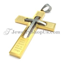 Pingente Elegante De Titânio Com Cruz Dourada