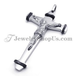 Elegante Pingente De Cruz De Jesus Em Titânio Preto