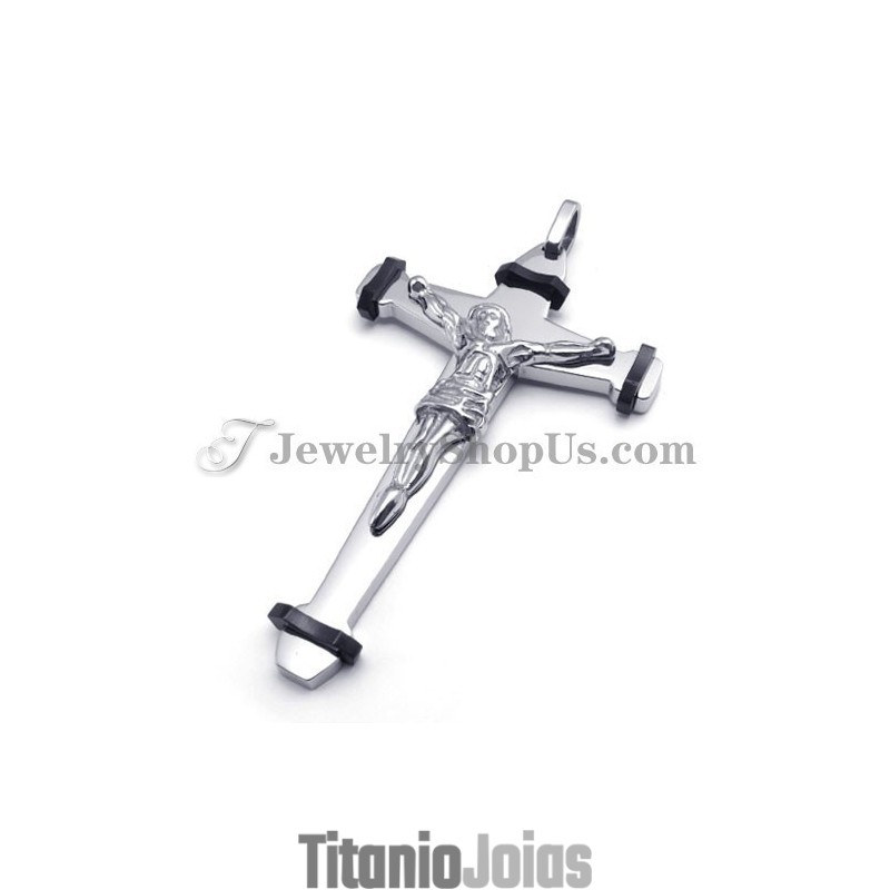 Elegante Pingente De Cruz De Jesus Em Titânio Preto Elegante Pingente De Cruz De Jesus Em Titânio Preto