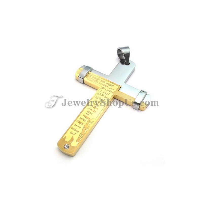 Pingente De Cruz Elegante Em Titânio Dourado Com Strass Pingente De Cruz Elegante Em Titânio Dourado Com Strass
