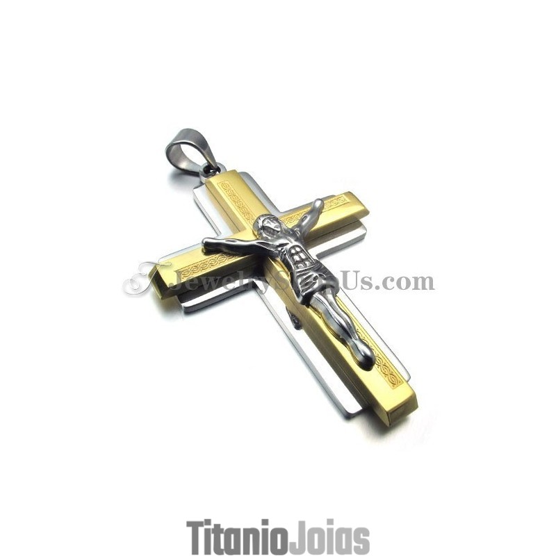 Pingente De Cruz De Jesus Em Titânio Dourado Da Moda Pingente De Cruz De Jesus Em Titânio Dourado Da Moda