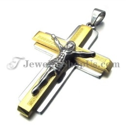 Pingente De Cruz De Jesus Em Titânio Dourado Da Moda