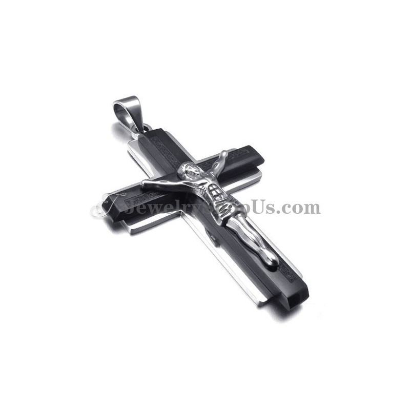 Pingente De Cruz De Jesus Em Titânio Preto Da Moda