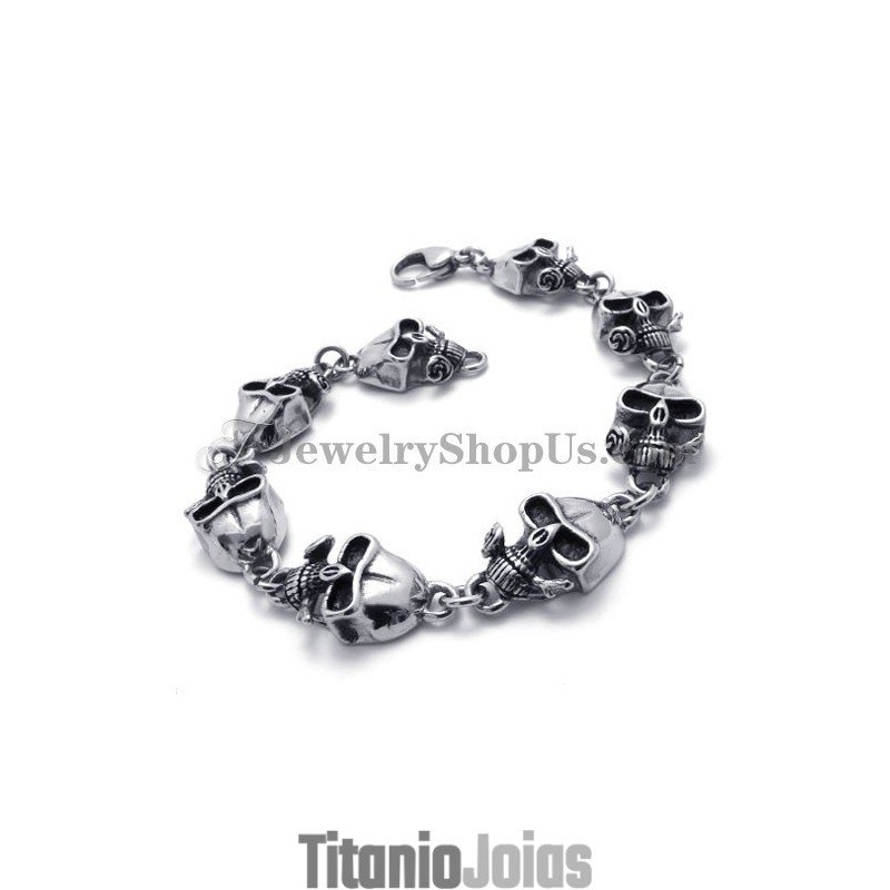 Pulseira Elegante De Caveiras De Titânio Pulseira Elegante De Caveiras De Titânio