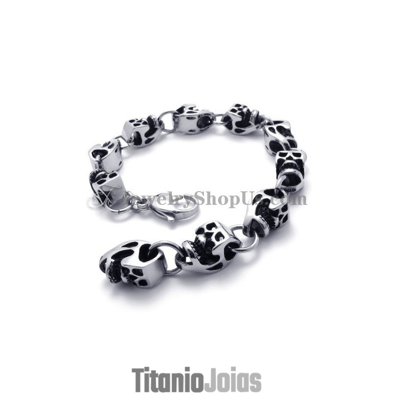 Pulseira De Caveiras De Titânio Deslumbrante