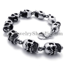 Pulseira De Titânio Com Caveiras Elegantes