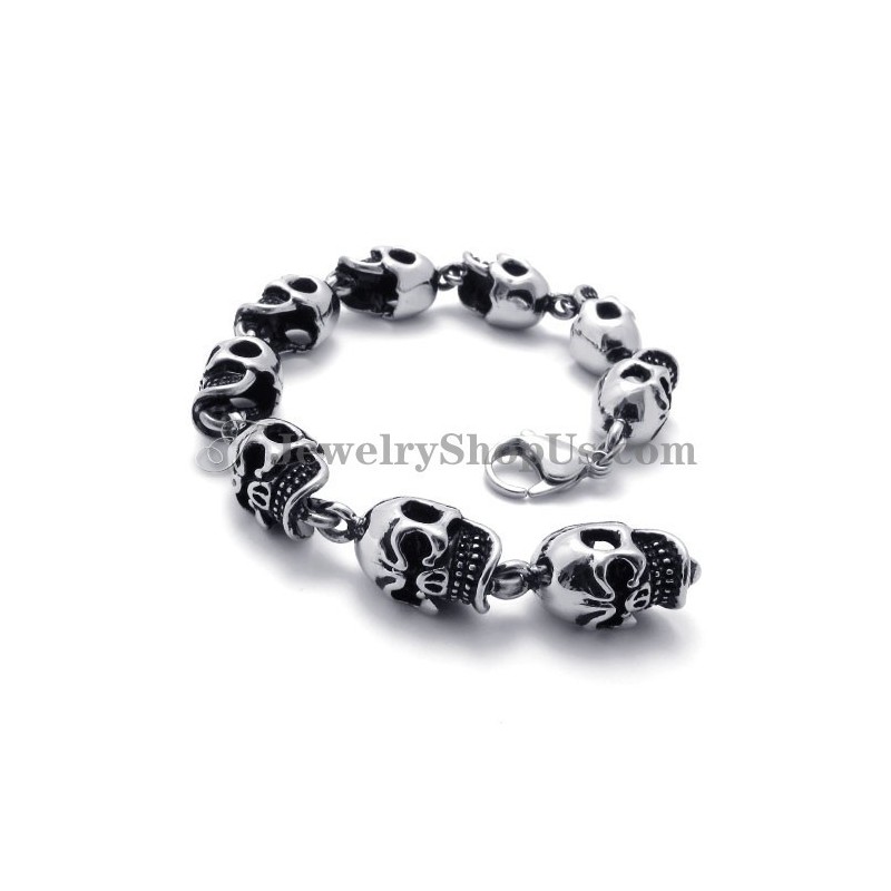 Pulseira De Titânio Com Caveiras Elegantes Pulseira De Titânio Com Caveiras Elegantes