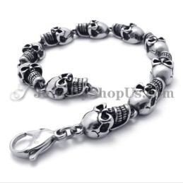 Pulseira De Titânio Com Caveiras Elegantes