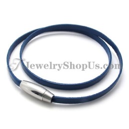 Pulseira De Couro Azul Da Moda Com Titânio
