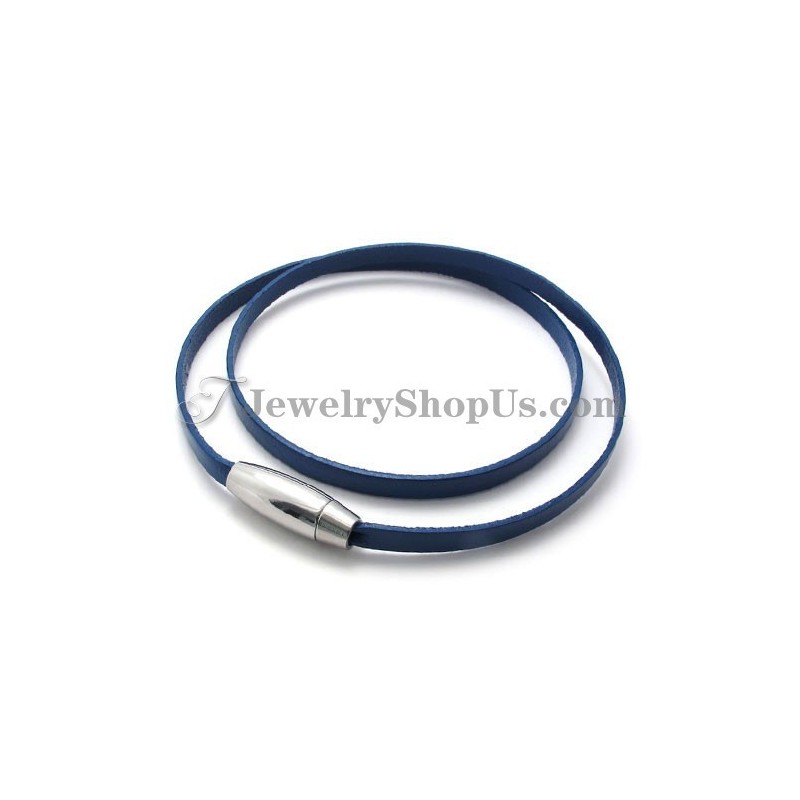 Pulseira De Couro Azul Da Moda Com Titânio Pulseira De Couro Azul Da Moda Com Titânio