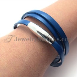 Pulseira De Couro Azul Da Moda Com Titânio