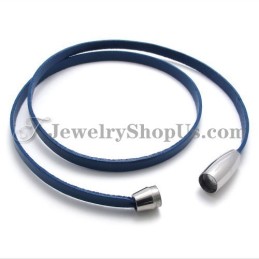 Pulseira De Couro Azul Da Moda Com Titânio