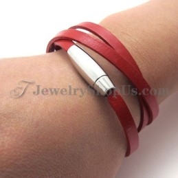 Pulseira De Couro Vermelho Da Moda Com Titânio