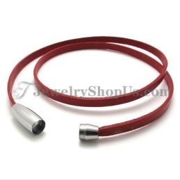 Pulseira De Couro Vermelho Da Moda Com Titânio