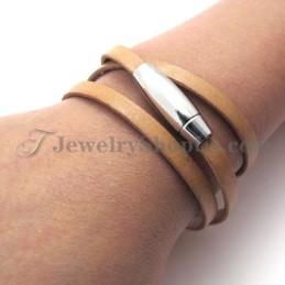 Pulseira De Couro Marrom Da Moda Com Titânio