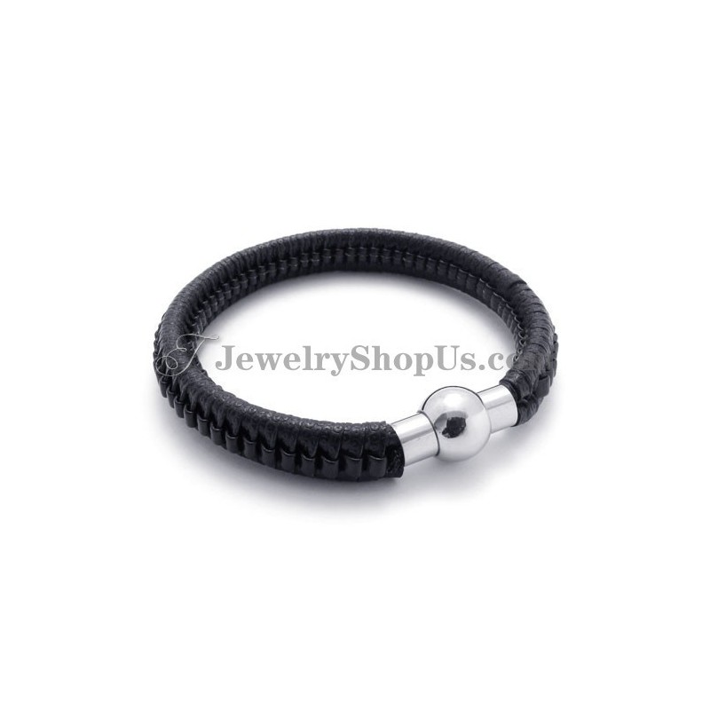 Pulseira Elegante De Titânio Preto E Couro Pulseira Elegante De Titânio Preto E Couro