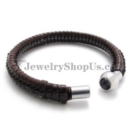 Pulseira Elegante De Titânio Marrom E Couro