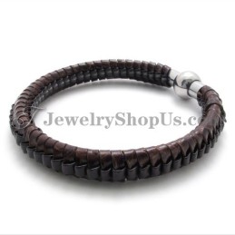 Pulseira Elegante De Titânio Marrom E Couro