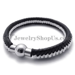Pulseira Elegante De Couro De Titânio Preto E Branco