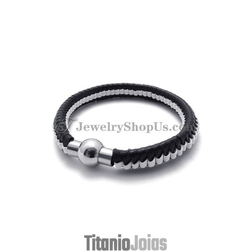 Pulseira Elegante De Couro De Titânio Preto E Branco Pulseira Elegante De Couro De Titânio Preto E Branco