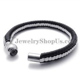 Pulseira Elegante De Couro De Titânio Preto E Branco