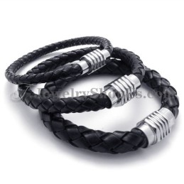Pulseira Elegante De Titânio Preto E Couro