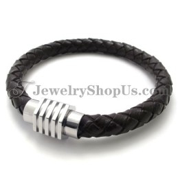 Pulseira De Couro E Titânio Da Moda