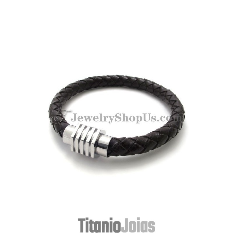 Pulseira De Couro E Titânio Da Moda