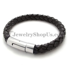 Pulseira De Couro Marrom E Titânio Da Moda
