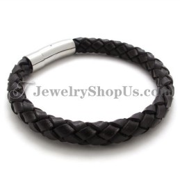Pulseira De Couro Marrom E Titânio Da Moda
