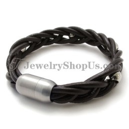 Pulseira De Couro E Titânio Da Moda