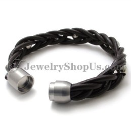 Pulseira De Couro E Titânio Da Moda