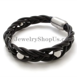 Pulseira De Couro E Titânio Da Moda