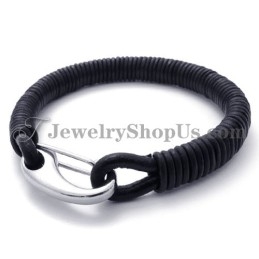 Pulseira De Couro Preto De Titânio Da Moda