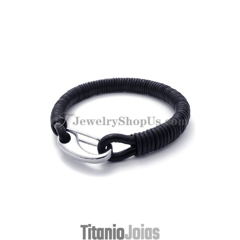 Pulseira De Couro Preto De Titânio Da Moda