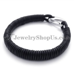 Pulseira De Couro Preto De Titânio Da Moda