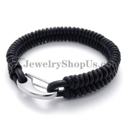 Pulseira Elegante De Couro E Titânio
