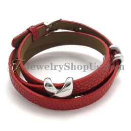 Pulseira De Couro Vermelho Com Titânio Da Moda