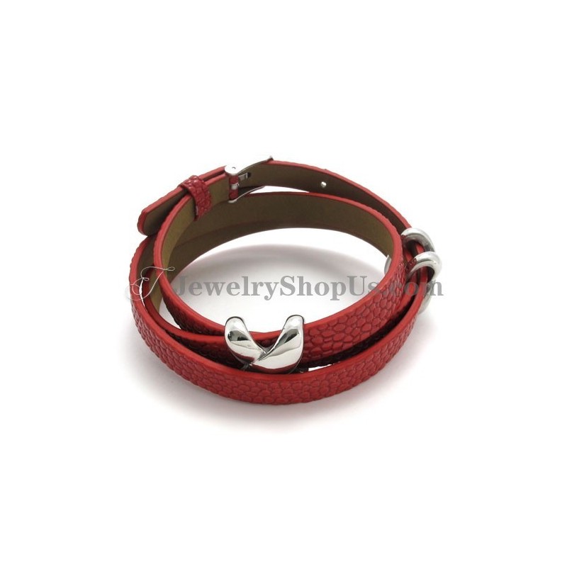 Pulseira De Couro Vermelho Com Titânio Da Moda Pulseira De Couro Vermelho Com Titânio Da Moda
