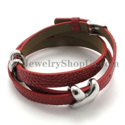 Pulseira De Couro Vermelho Com Titânio Da Moda