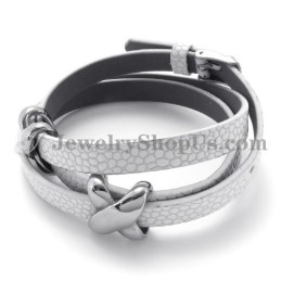 Pulseira De Couro Branco Com Titânio Da Moda