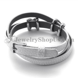 Pulseira De Couro Branco Com Titânio Da Moda
