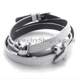 Pulseira De Couro Branco Com Titânio Da Moda