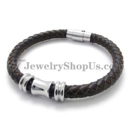 Pulseira Elegante De Couro Marrom Em Titânio
