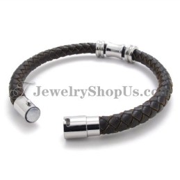 Pulseira Elegante De Couro Marrom Em Titânio