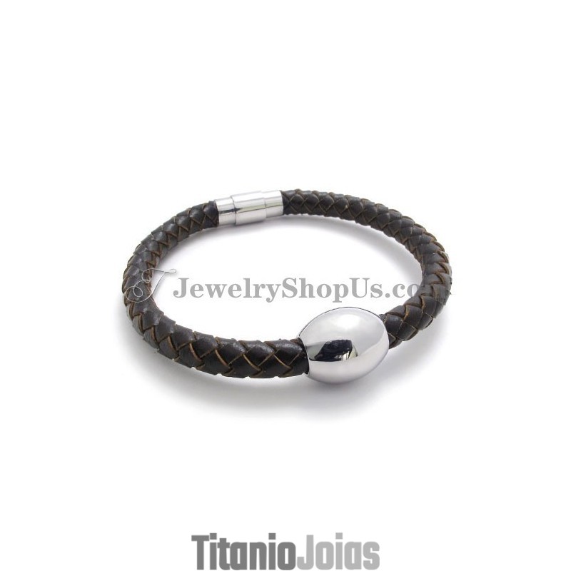Linda Pulseira De Couro Marrom De Titânio Linda Pulseira De Couro Marrom De Titânio