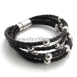 Pulseira De Couro Marrom Com Titânio Da Moda