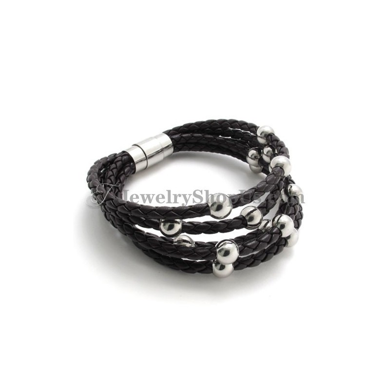 Pulseira De Couro Marrom Com Titânio Da Moda