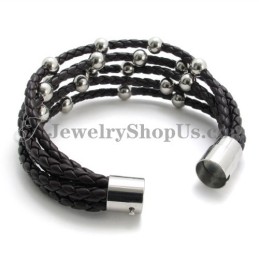 Pulseira De Couro Marrom Com Titânio Da Moda