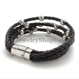 Pulseira De Couro Marrom Com Titânio Da Moda